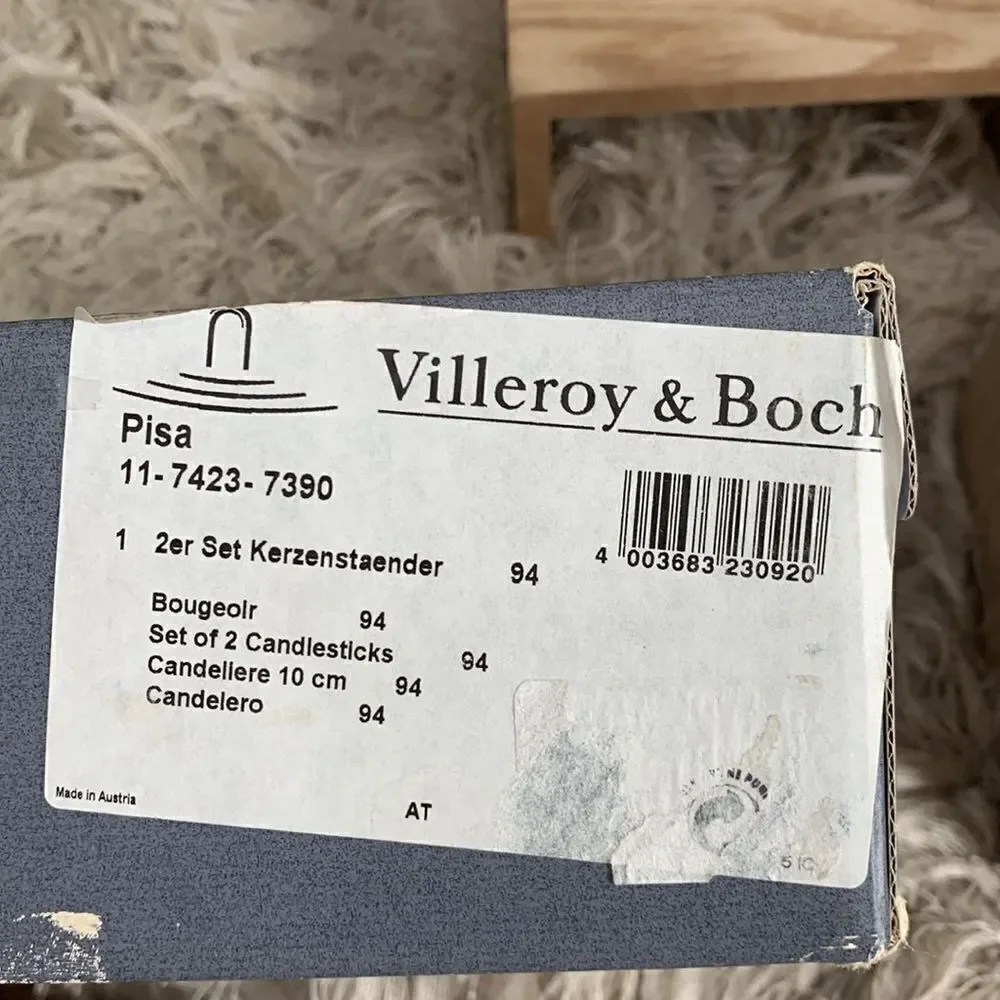 Vintage Pair Of Villeroy & Boch Crystal Pisa Design Candleholders W/Original Box